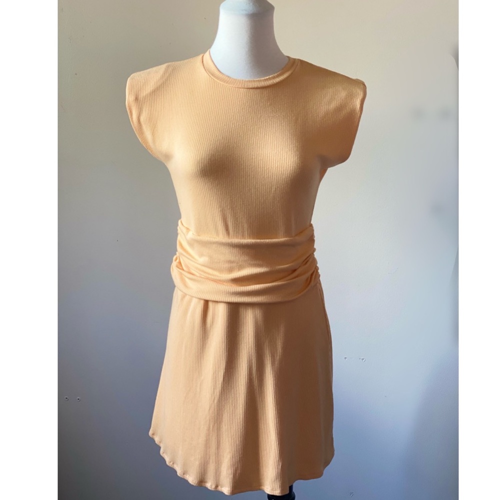Afrm Jazlyn Ruched Ribbed Dress In Orange Cream size Medium - Picture 3 of 6